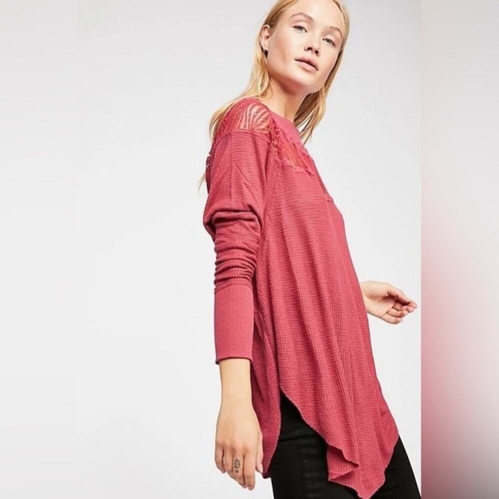 Free People Regency Victorian Oversized Lace Thermal Top Women’s Small Burgundy